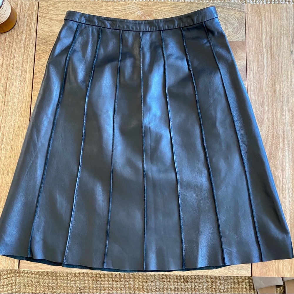 Paneled Leather A-line Skirt